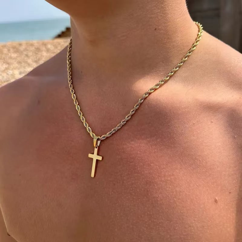 Cross Pendant Twisted Chain Necklace