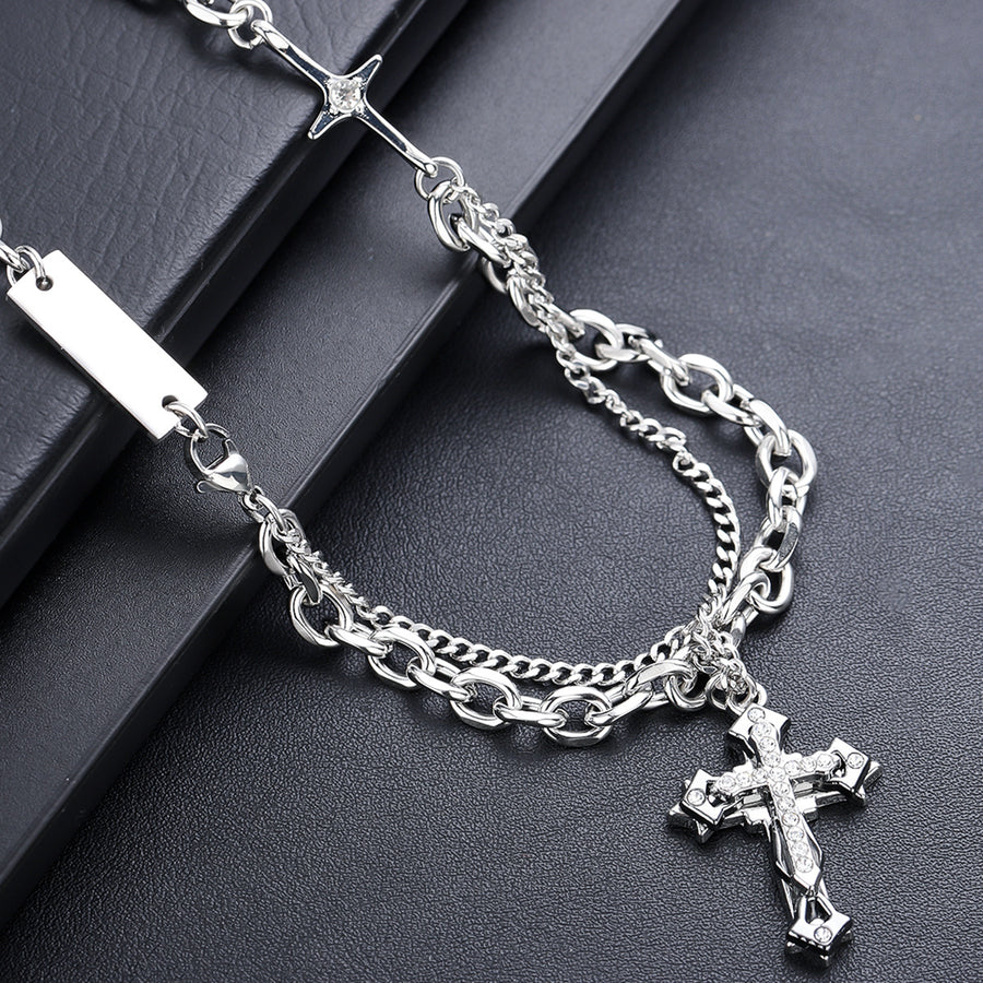 Titanium Steel Cross Layered Necklace for Men
