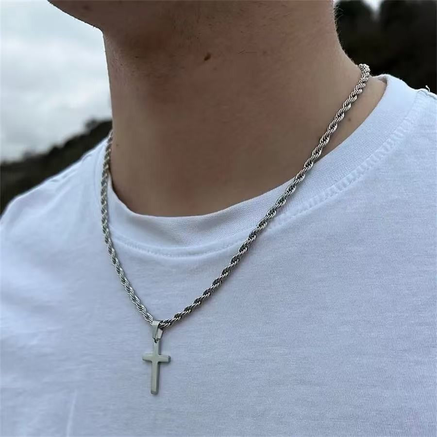 Cross Pendant Twisted Chain Necklace