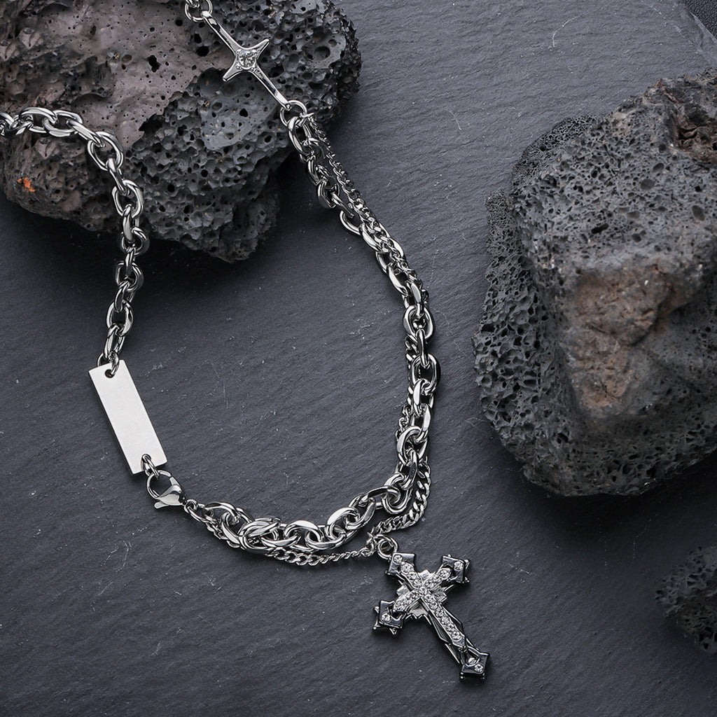 Titanium Steel Cross Layered Necklace for Men