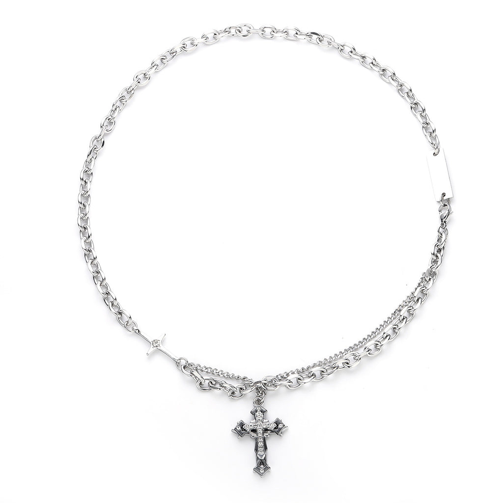 Titanium Steel Cross Layered Necklace for Men