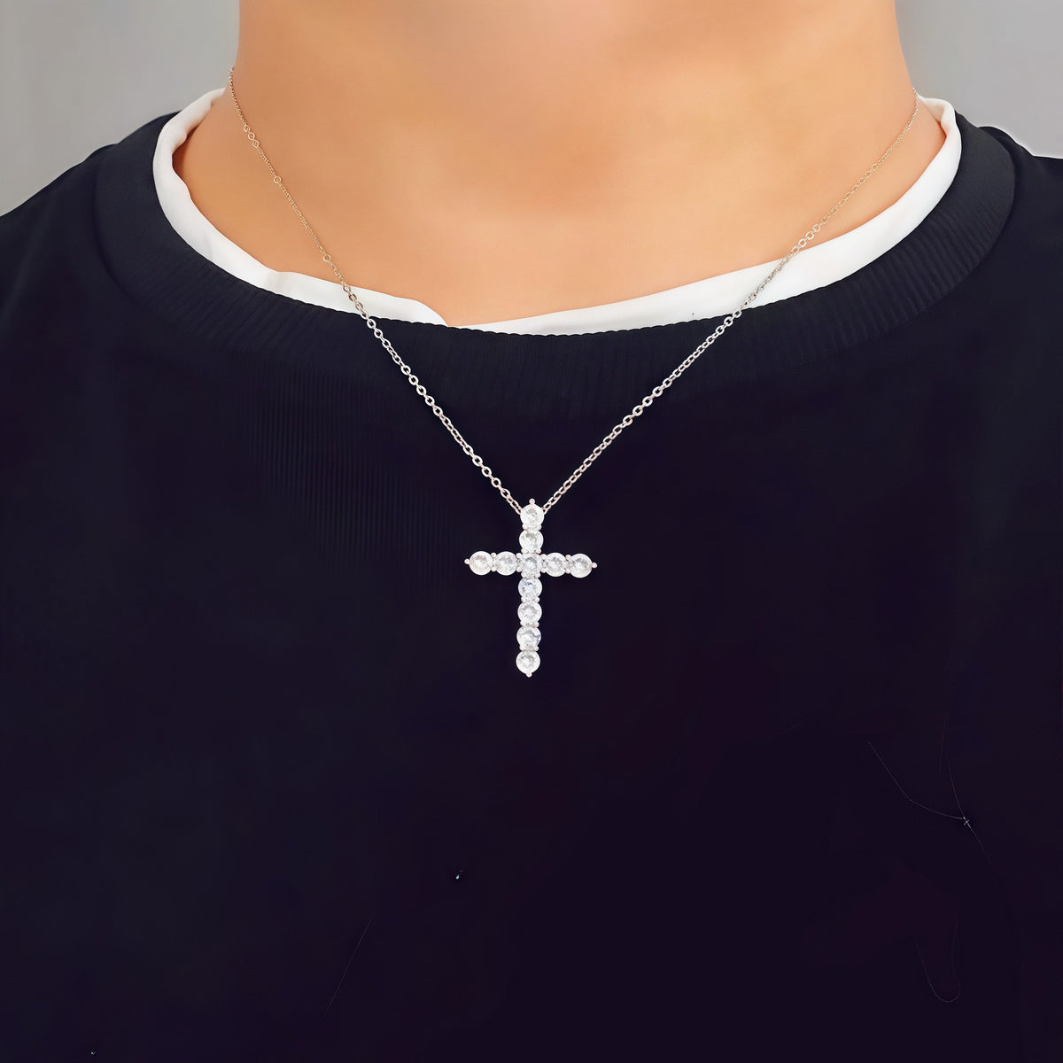Diamond Encrusted Cross Titanium Steel Necklace