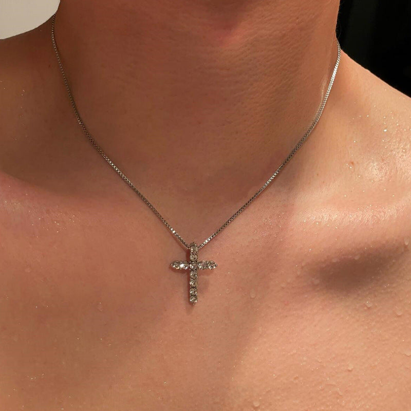 Diamond Encrusted Cross Titanium Steel Necklace