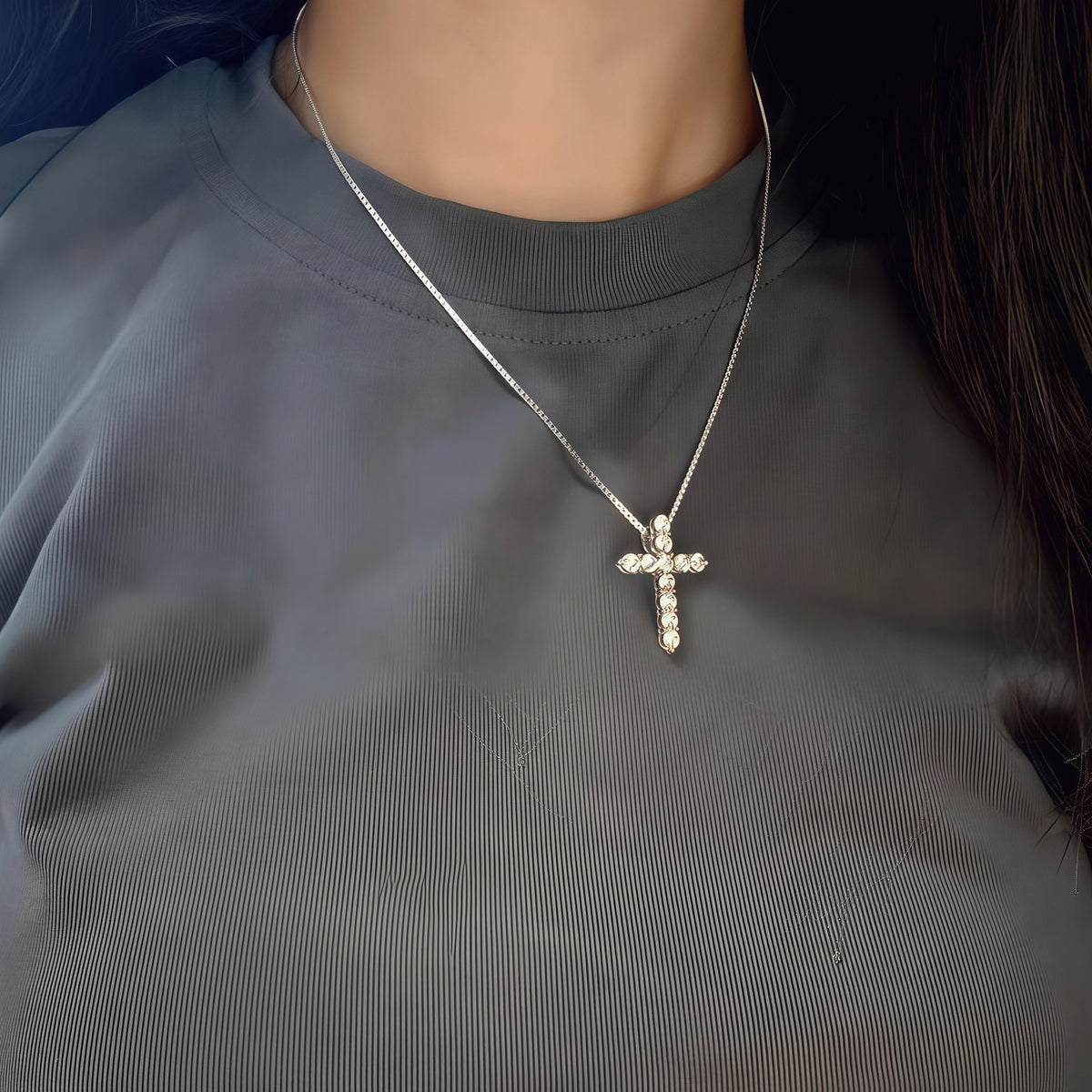 Diamond Encrusted Cross Titanium Steel Necklace