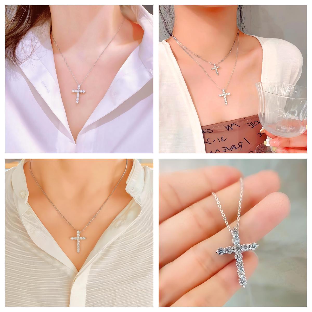 Diamond Encrusted Cross Titanium Steel Necklace