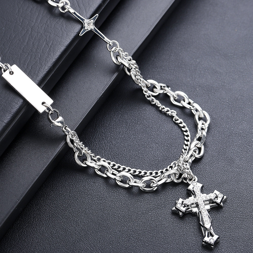 Titanium Steel Cross Layered Necklace for Men