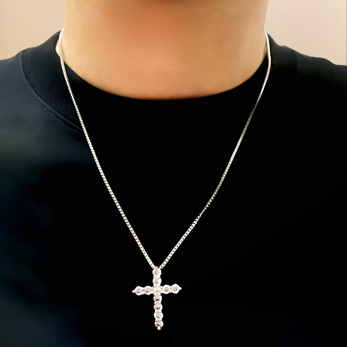 Diamond Encrusted Cross Titanium Steel Necklace