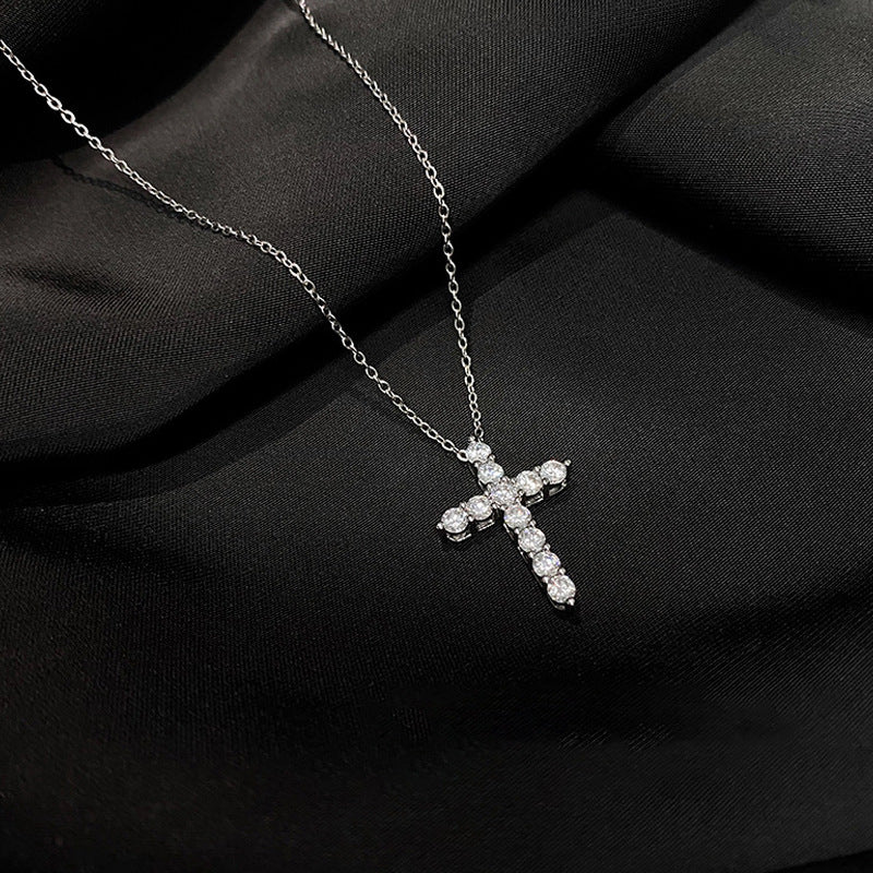Diamond Encrusted Cross Titanium Steel Necklace